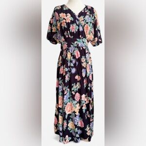 vintage floral wrap around tie 80s together brand midi dress classic Sz 14
